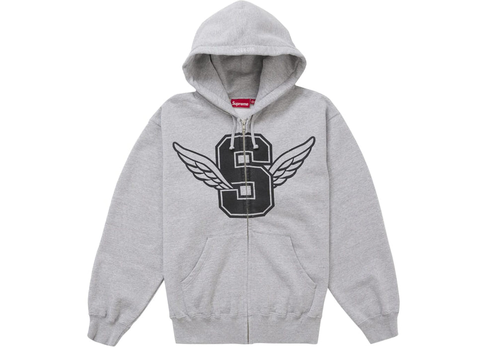Supreme Wings Zip Up Hooded Sweatshirt Heather Grey
