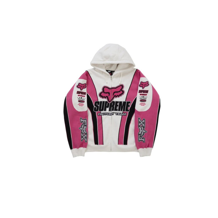Supreme Fox Racing Zip Up Hooded Sweatshirt White