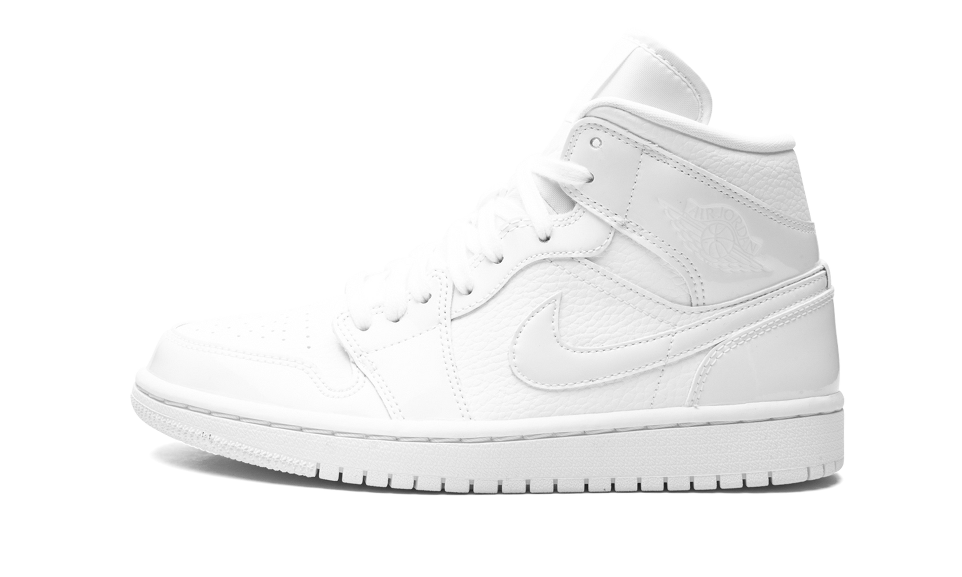 Jordan 1 Mid Triple White Patent Swoosh (Women's)