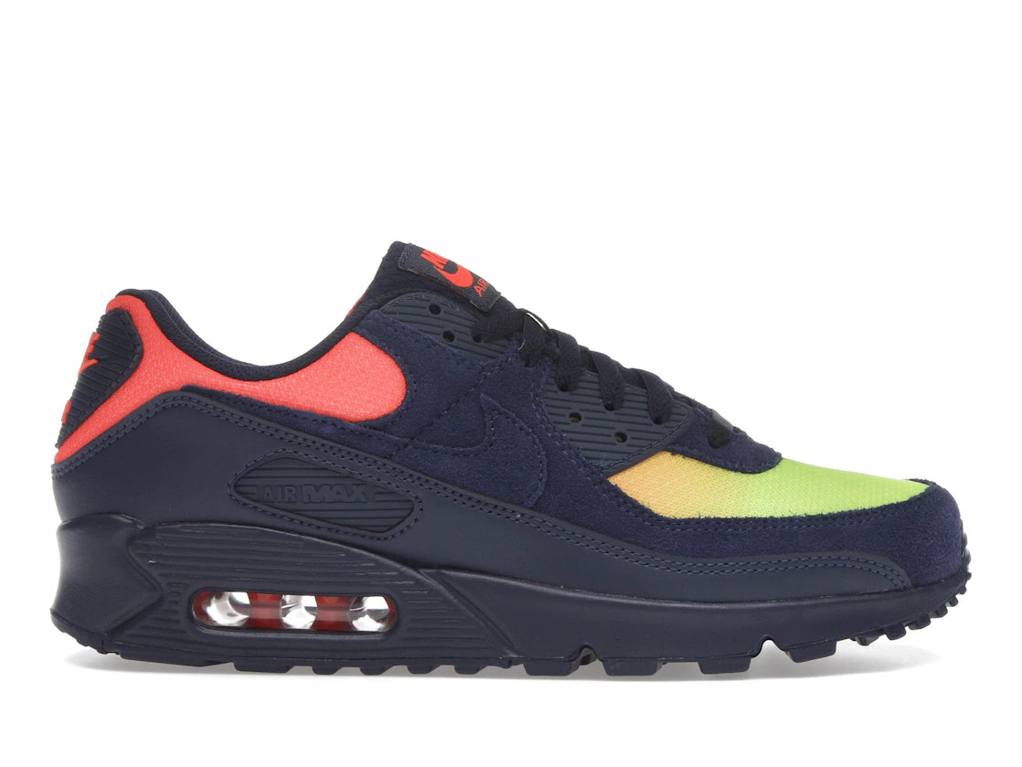 Nike Air Max 90 Blackened Blue Lemon Venom Hyper Crimson Gradient